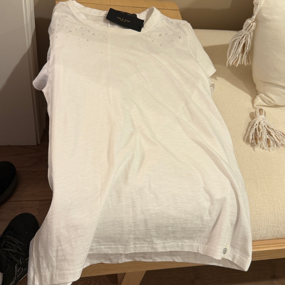 Rag & Bone White Studded Short Sleeve Tee - Picture 2 of 2